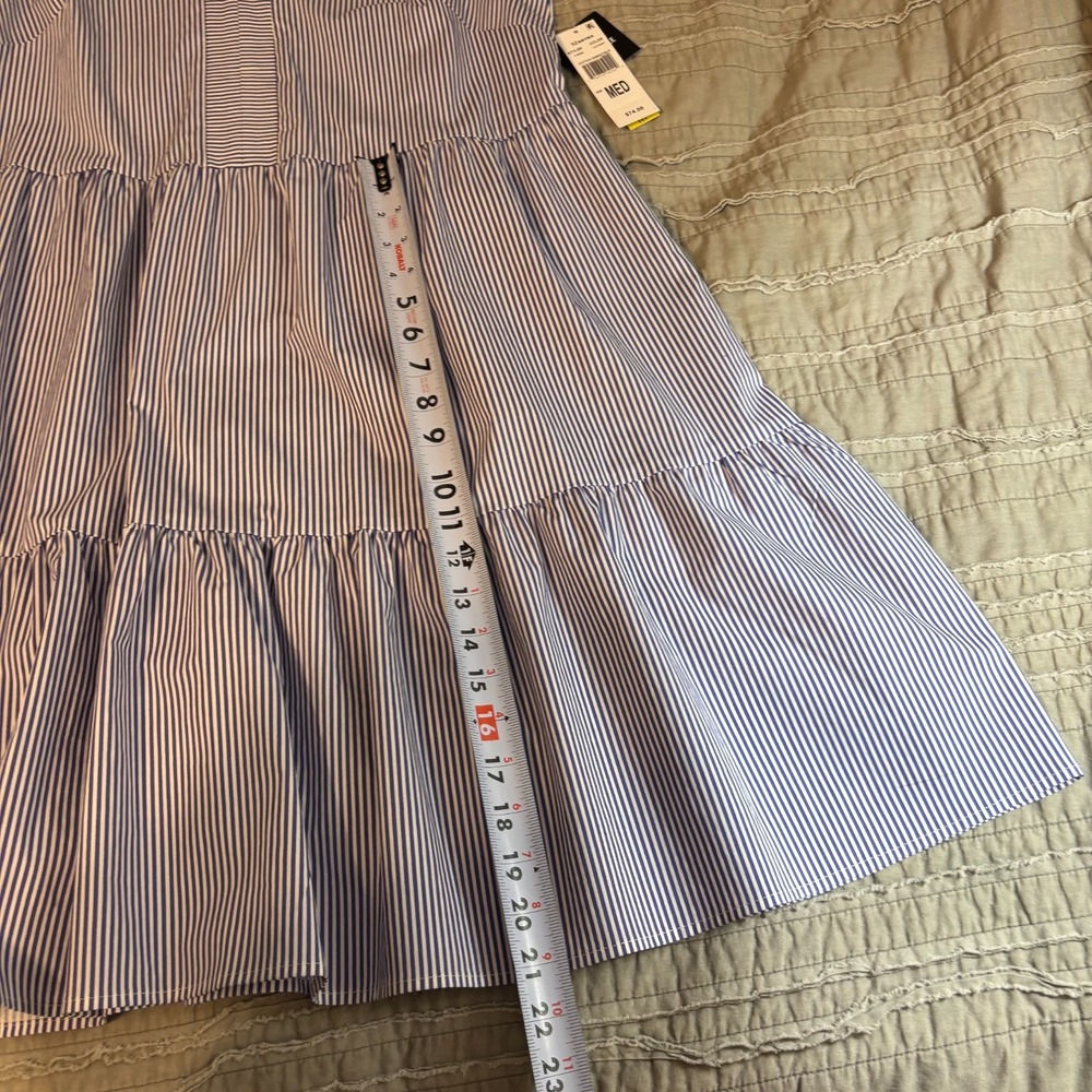 Women's Sleeveless Dress blue and white pinstripes beach sailor chic preppy - Picture 10 of 11